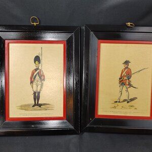 Pair of Framed French Military Prints 18th Century Uniforms  15"x12" Black & Red